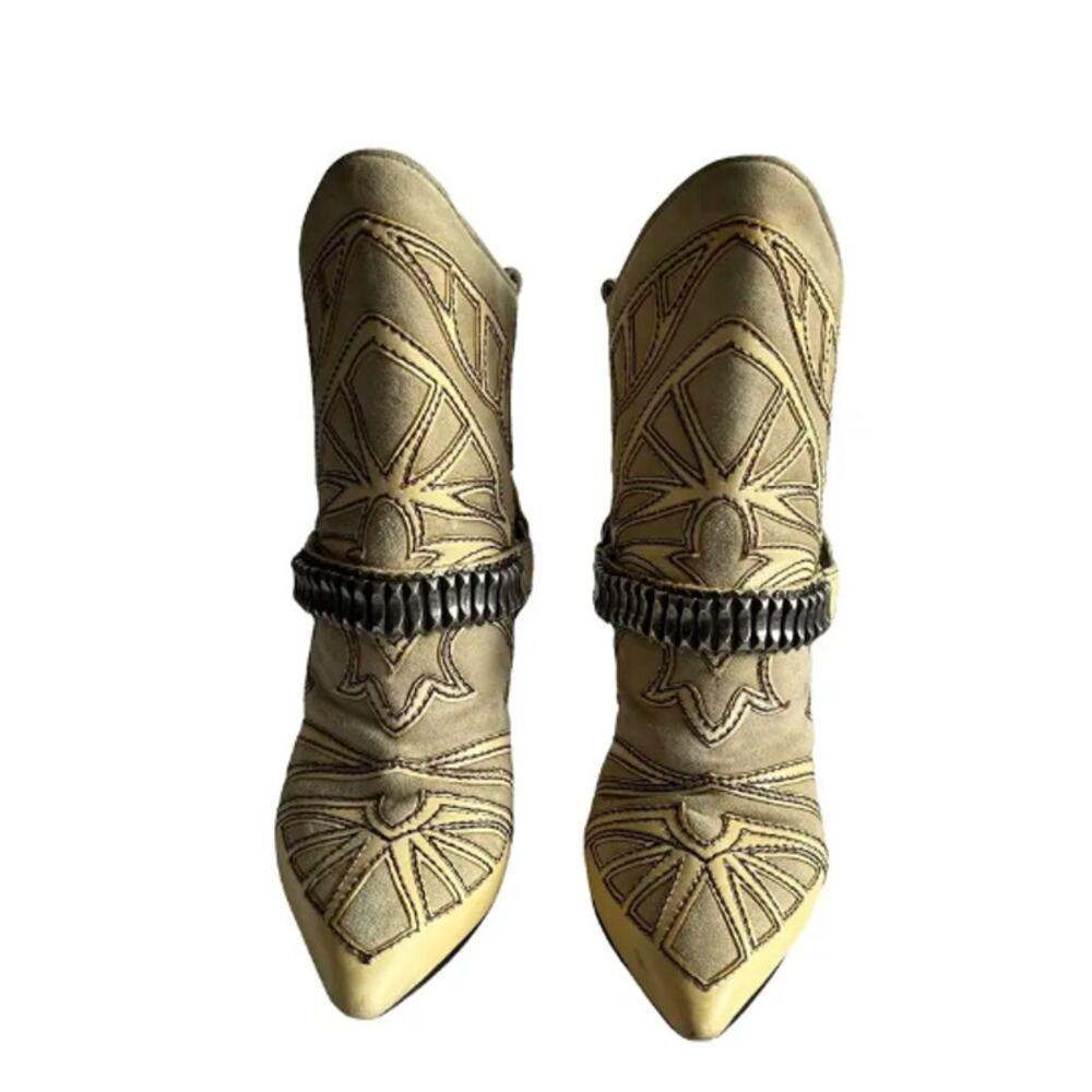 ISABEL MARANT Women's Blackson Ankle Western Boots Size 37 Beige Pointed Toe - Picture 2 of 9